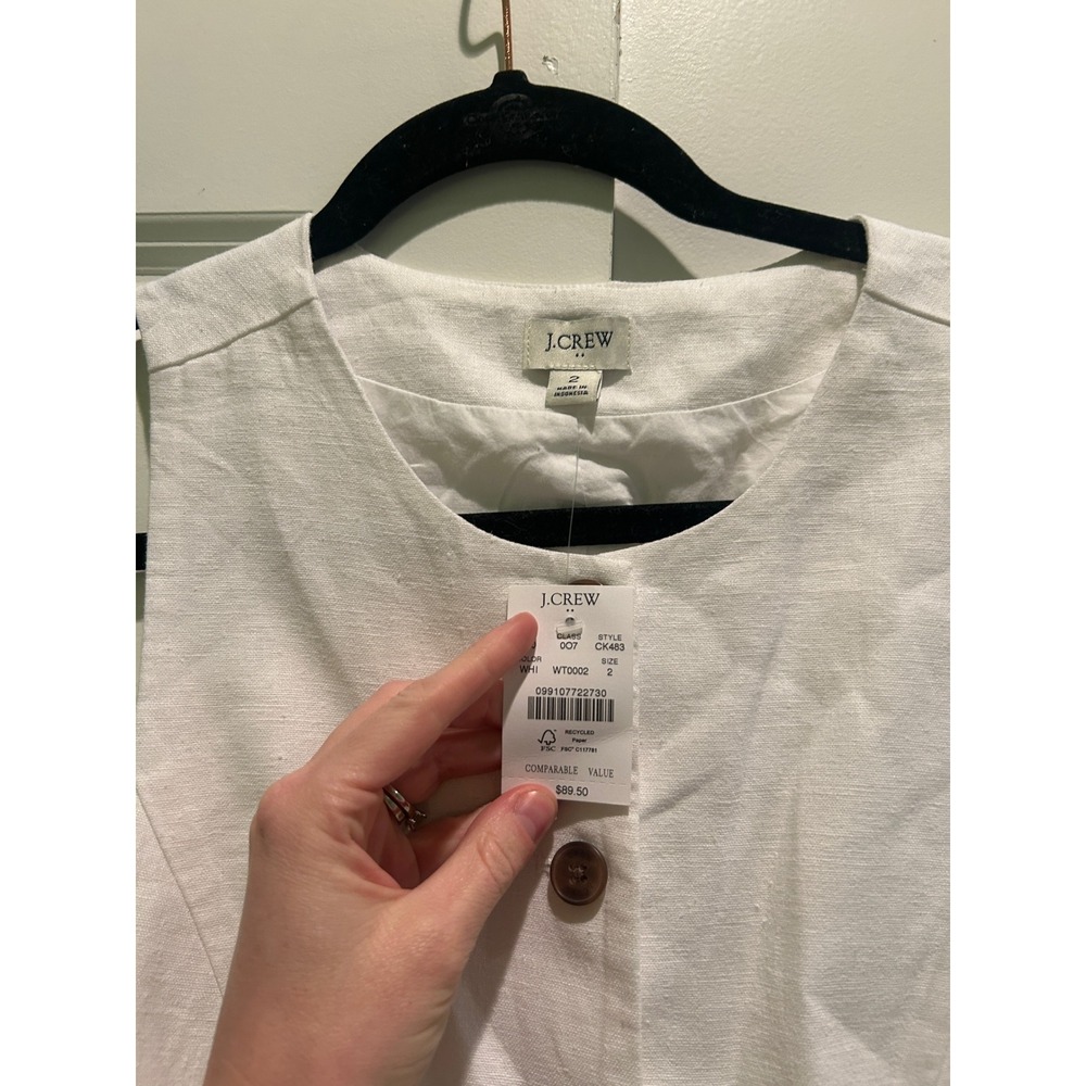 J.Crew Sleeveless Linen-Blend Button-Front Vest Top‎ White Size 2 - Picture 4 of 5